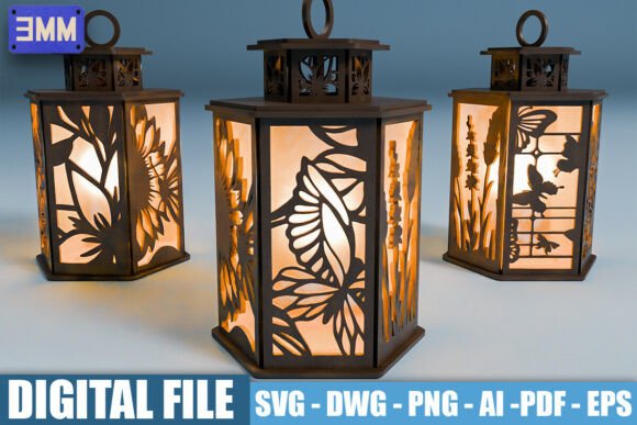 3D Butterfly and Floral Lantern Laser Cu