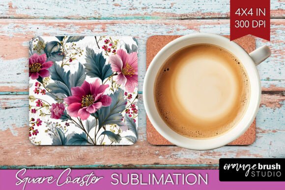 3D Flowers Square Coaster PNG
