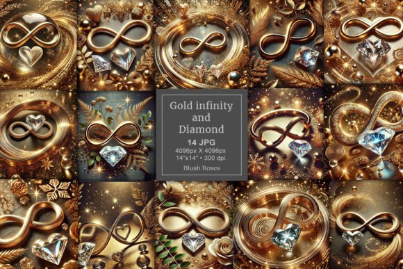 3D Gold Infinity Symbol Heart Diamond