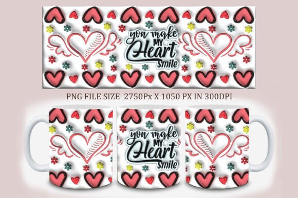3D Inflated Valentine Mug Design PNG