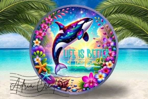 3D Orca Round Welcome Wreath Sign Png