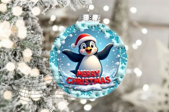 3D Penguin Christmas Round Clipart Png
