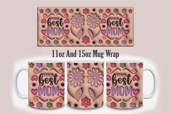 3D World Best Mom Mug Design PNG