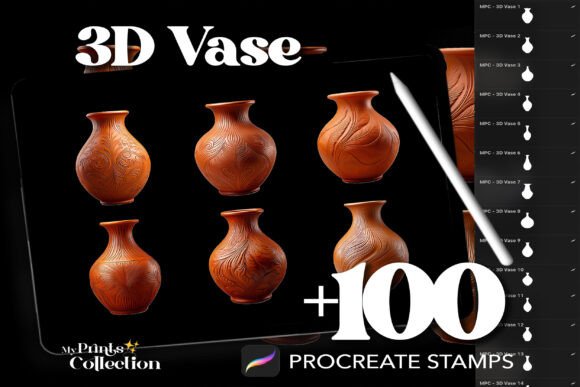 Accelerating Creative Production with 100 Procreate 3D Vase Stamps