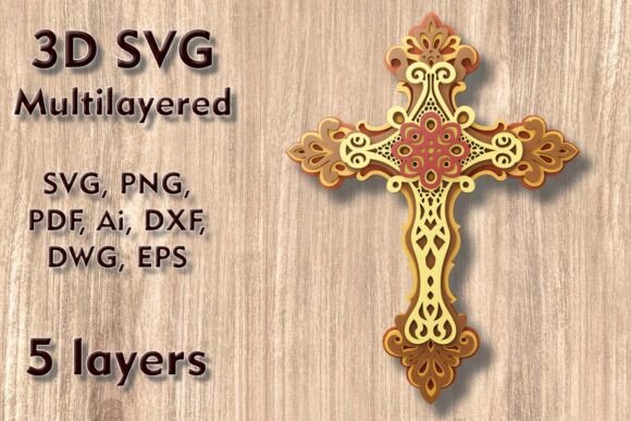 Cross 3D SVG Multilayer Laser Cut Files