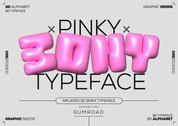 Inflated 3D Pink Bony Typeface