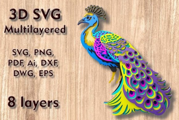 Peacock 3D SVG Multilayer Laser Files: Elevate Your Home Decor and Crafting Projects